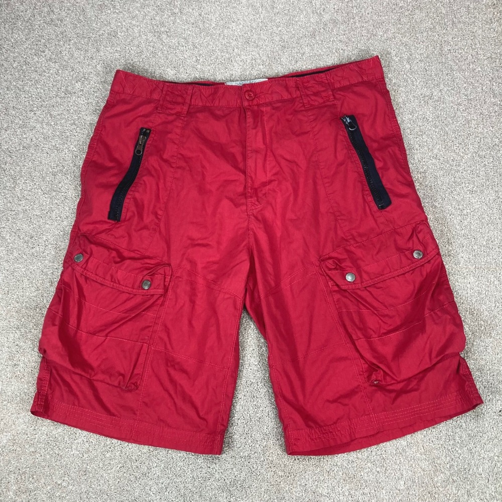 Decibel Cargo Shorts Mens 40 Red Zip Pocket Streetwear Utility Relaxed Teactical